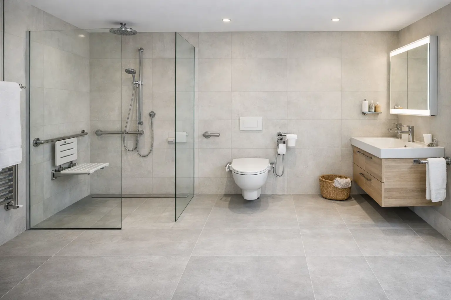 Barrierefreies Bad, bodengleiche Dusche 